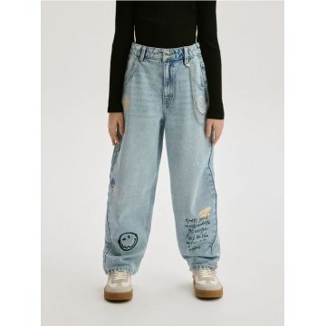 Reserved - GIRLS` JEANS TROUSERS & CHAIN - albastru