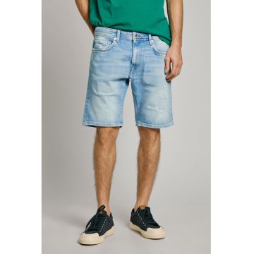 Bermude relaxed fit din denim cu aspect deeteriorat