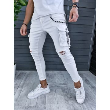 Blugi adolescenti albi conici cu mic defect DEF776 D2-5.3