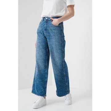 Blugi crop cu imprimeu logo