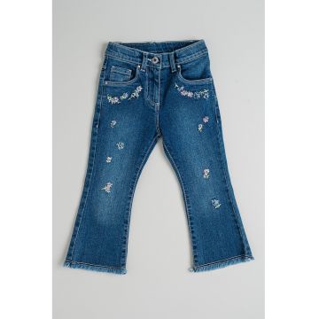 Blugi din denim cu model floral