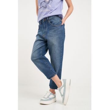 Blugi mom-fit cu aspect decolorat