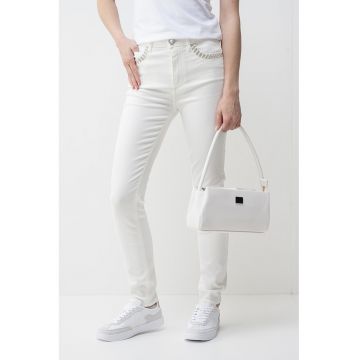 Blugi skinny cu perle sintetice si strasuri