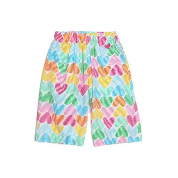 Pantaloni de bumbac cu imprimeu cu inimi