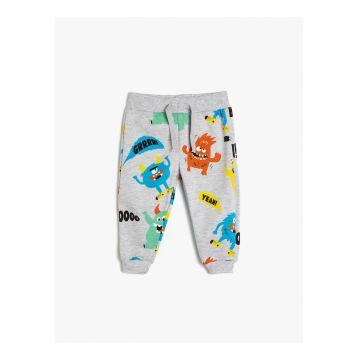 Pantaloni de trening cu imprimeu si snur de ajustare in talie