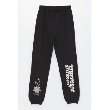 Pantaloni de trening cu imprimeu si talie inalta