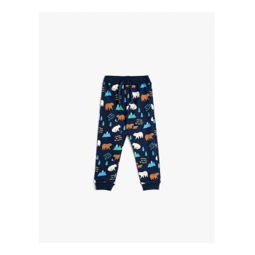 Pantaloni de trening cu snur de ajustare si imprimeu cu ursi