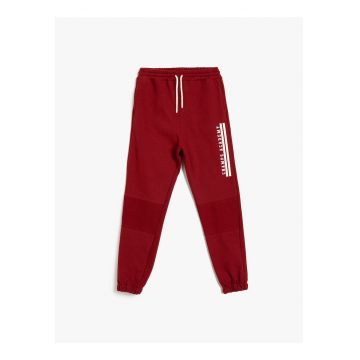 Pantaloni de trening cu snur de ajustare si imprimeu text lateral