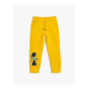Pantaloni de trening cu snur de ajustare si imprimeu text