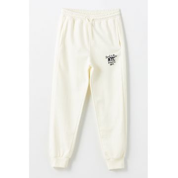 Pantaloni de trening cu snur de ajustare si model uni