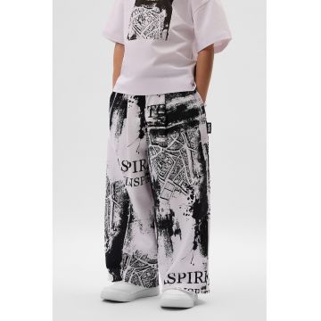 Pantaloni din bumbac cu croiala evazata si model