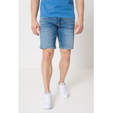Bermude din denim cu croiala dreapta si talie medie