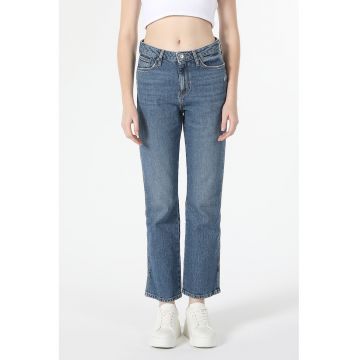 Blugi boyfriend crop cu aspect decolorat - Albastru prafuit