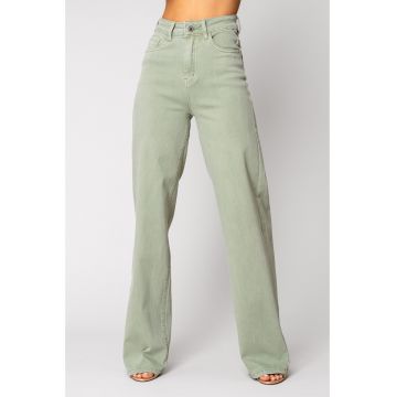 Blugi elastici lungi largi din denim Light Olive 15893