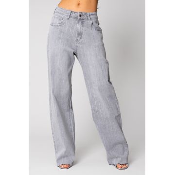 Blugi largi cu strasuri din denim Grey 15771