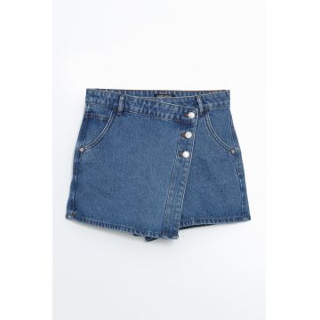 Fusta-pantalon din denim cu model uni