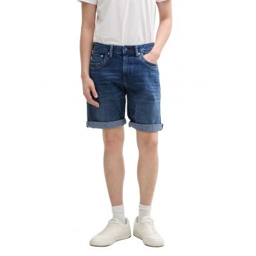 Bermude din denim cu terminatii plisate