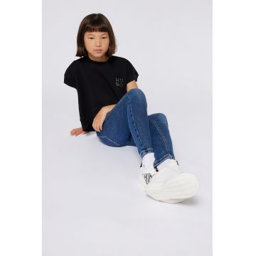 Blugi skinny cu banda logo in talie