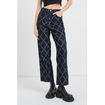 Pantaloni ampli crop cu logo