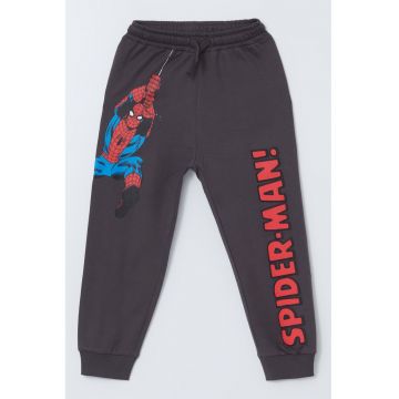 Pantaloni de trening cu snur si imprimeu Spider Man