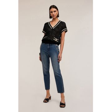 Blugi crop cu talie inalta
