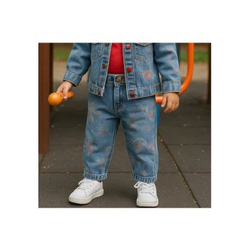 Blugi cu elastic in talie -  - It`s Our Nature - Albastru Denim - pentru fetite