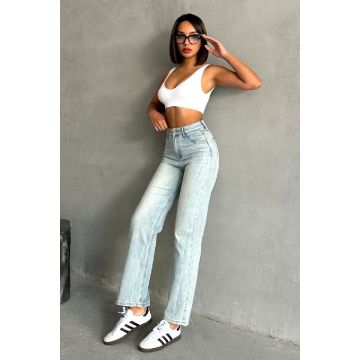 Blugi de femei wide leg Tripoli, cu super elastan, Albastru zapada