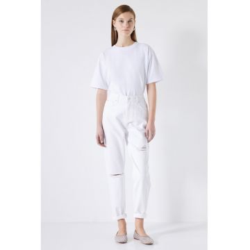 Blugi mom-fit cu talie inalta