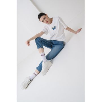 Blugi mom fit cu talie inalta