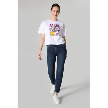 Blugi slim fit cu talie inalta