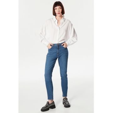 Blugi slim fit cu talie inalta