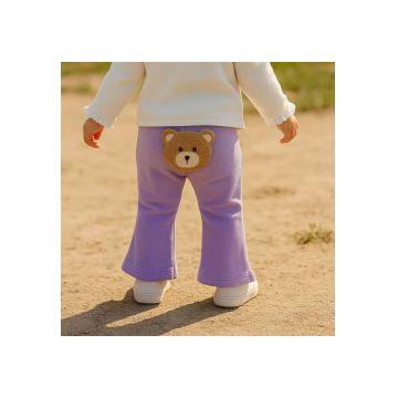 Colanti evazati cu ursulet aplicat  - Cute Bear - Mov - pentru fetite