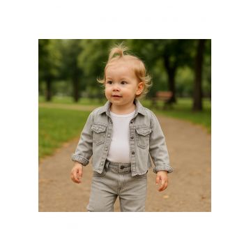 Geaca de blugi cu broderie  - Elena - Gri - Denim - pentru fetite
