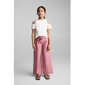 Pantaloni de in si bumbac cu croiala ampla