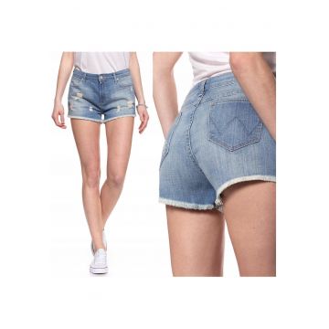 Pantaloni scurti din denim pentru femei  BOYFRIEND S - Bumbac - Casual - Uni - Croiala lejera - Lung - Fermoar cu fermoar - Confortabil - Albastru