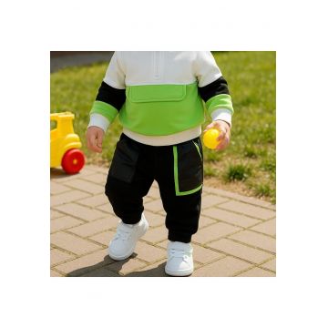 Pantaloni sport cu buzunare Verde Fosforescent  - Natural Power - Negru - pentru baietei