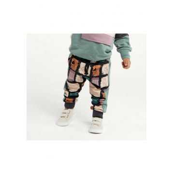 Pantaloni sport cu imprimeu patratele colorate  - Discovery - Verde Mint - pentru baietei