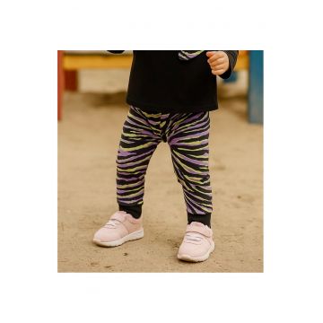 Pantaloni sport  - Zebra - Negru si Mov - pentru fetite