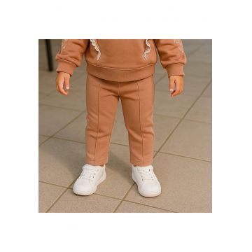 Pantaloni tricotati lungi - cu elastic in talie si dunga pe lungime -  - My Roots - Rose - pentru fetite