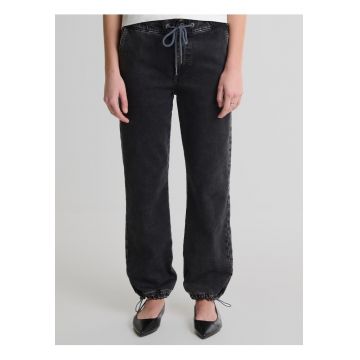 Blugi dama  Robbin 919 - negri - croiala larga - denim moale - tiv reglabil