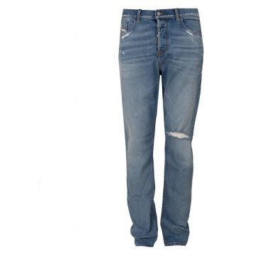 Blugi regular fit cu aspect decolorat D-Fining - Albastru -