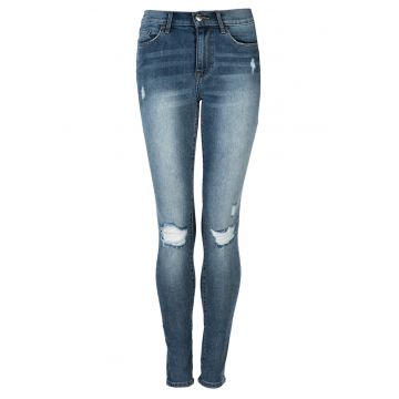 Blugi skinny cu aspect decolorat si rupturi decorative - Azur -