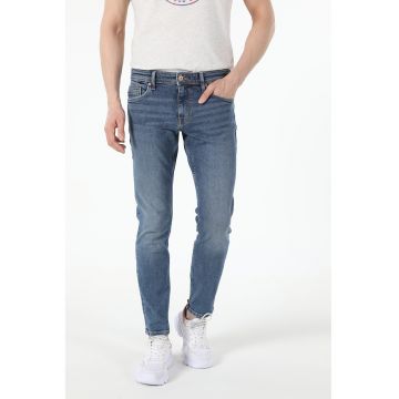 Blugi slim fit cu detalii cu aspect decolorat Danny