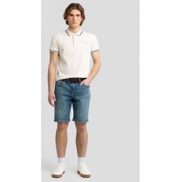 Pantaloni bermude  denim indigo - croiala normala - 5 buzunare - detalii stone wash