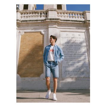 Pantaloni scurti barbati  denim indigo - design cu 5 buzunare - talie normala