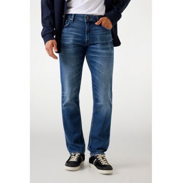 Blugi din denim cu croiala dreapta si aspect decolorat