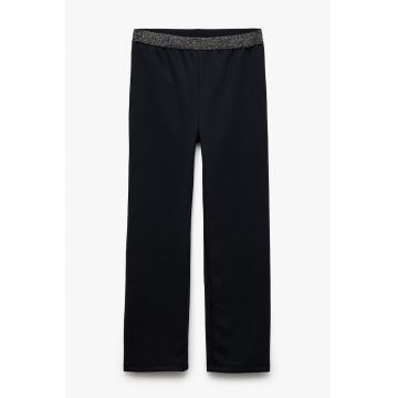Pantaloni cu croiala dreapta - talie elastica si detaliu stralucitor