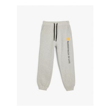 Pantaloni de trening cu snur de ajustare si imprimeu text