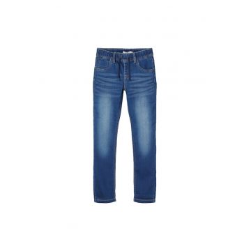 Pantaloni denim cu snur din bumbac albastri