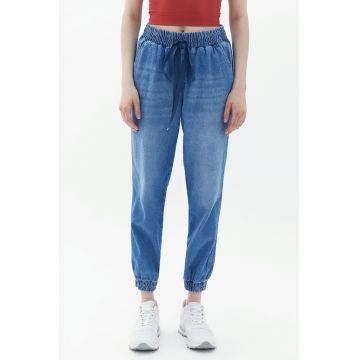 Blugi crop de bumbac cu snur